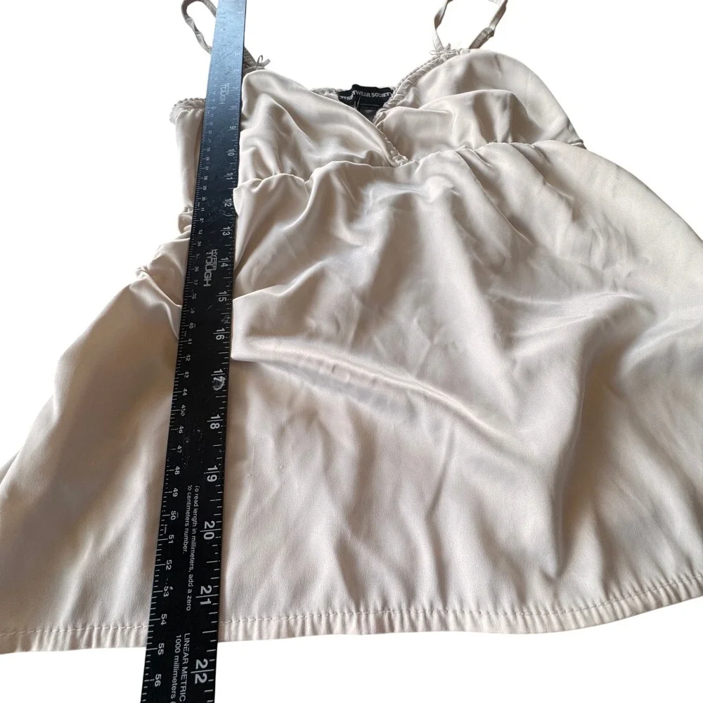 Y2K Streetwear Society Babydoll Camisole Top Womens  M Cream Satin Bow Coquette - Picture 5 of 10